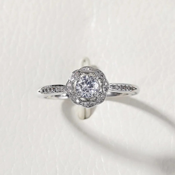 😍Diamond CZ Beautiful Carved Vintage Hollow Silver Flower Rings for Women, K848 - Picture 8 of 10